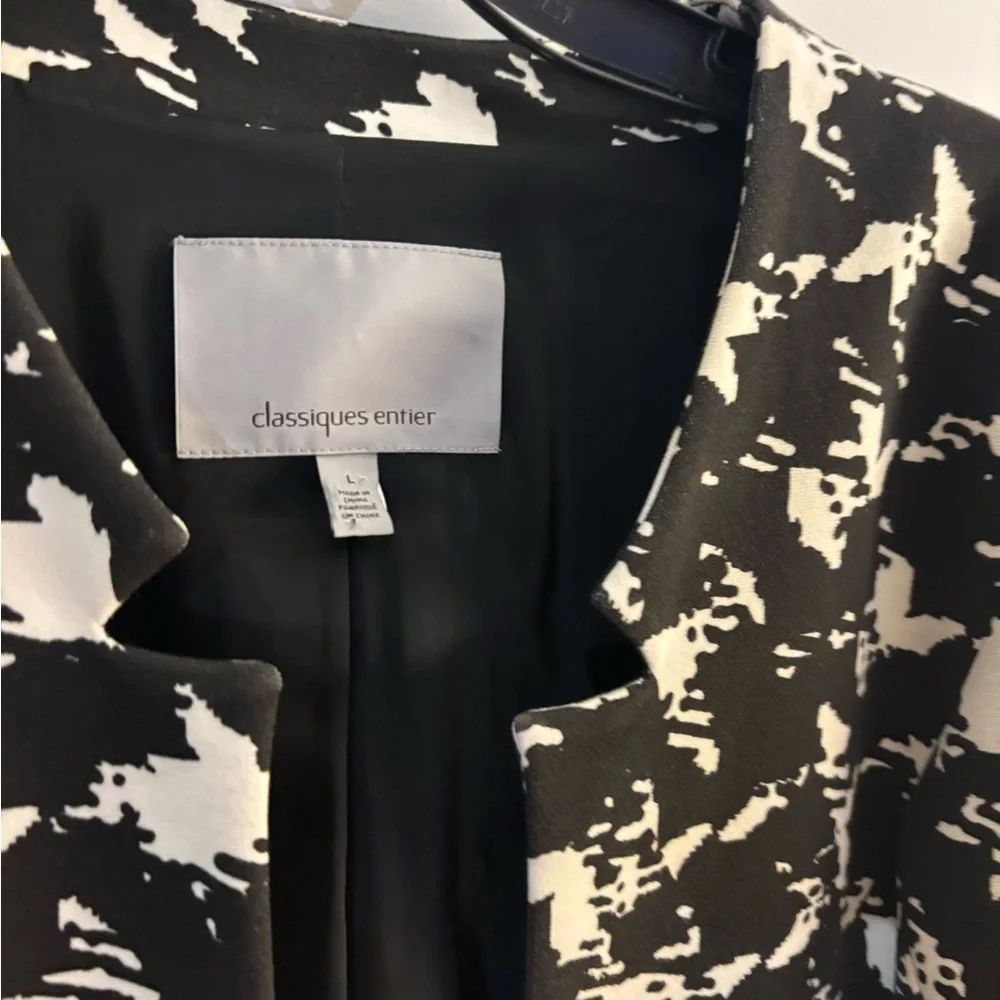 Classifies Entier Black & White Patterned Women's Open Front Jacket sz L